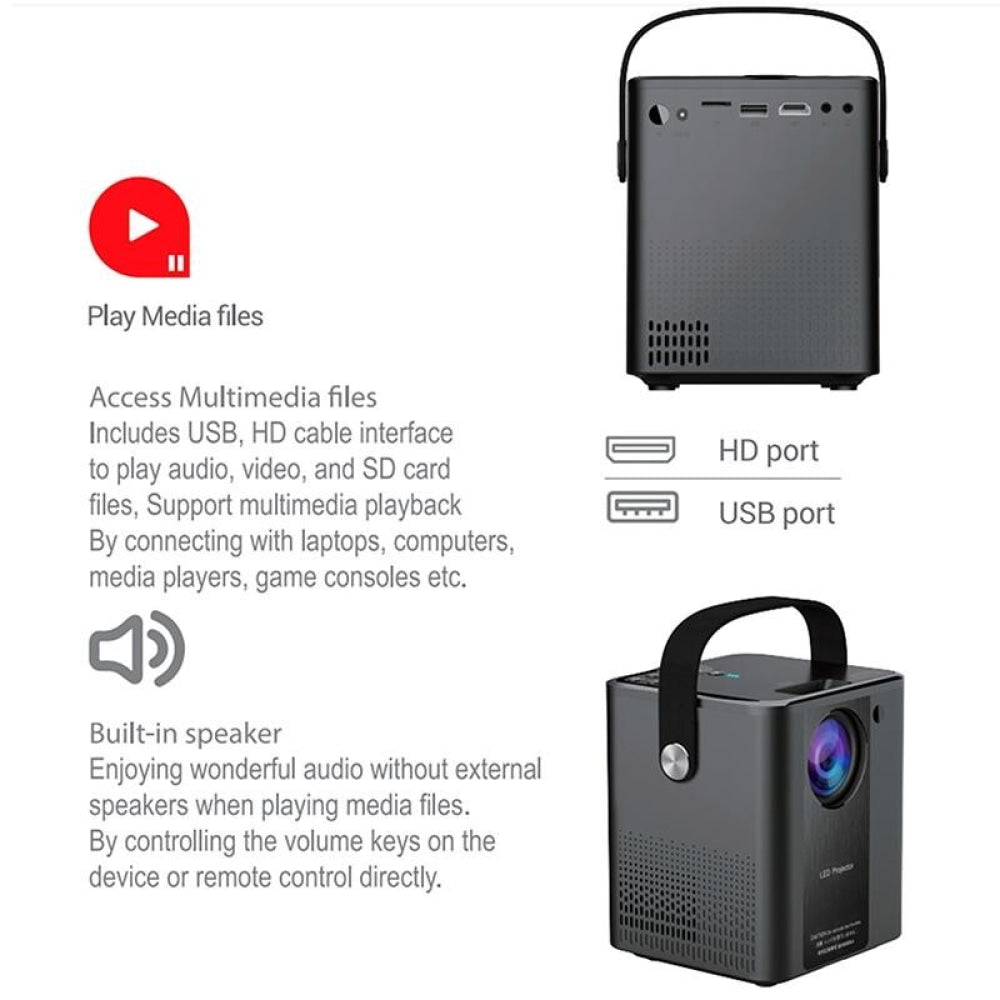 C500 Portable Mini Led Home Hd Projector - Black Same Screen Version 7