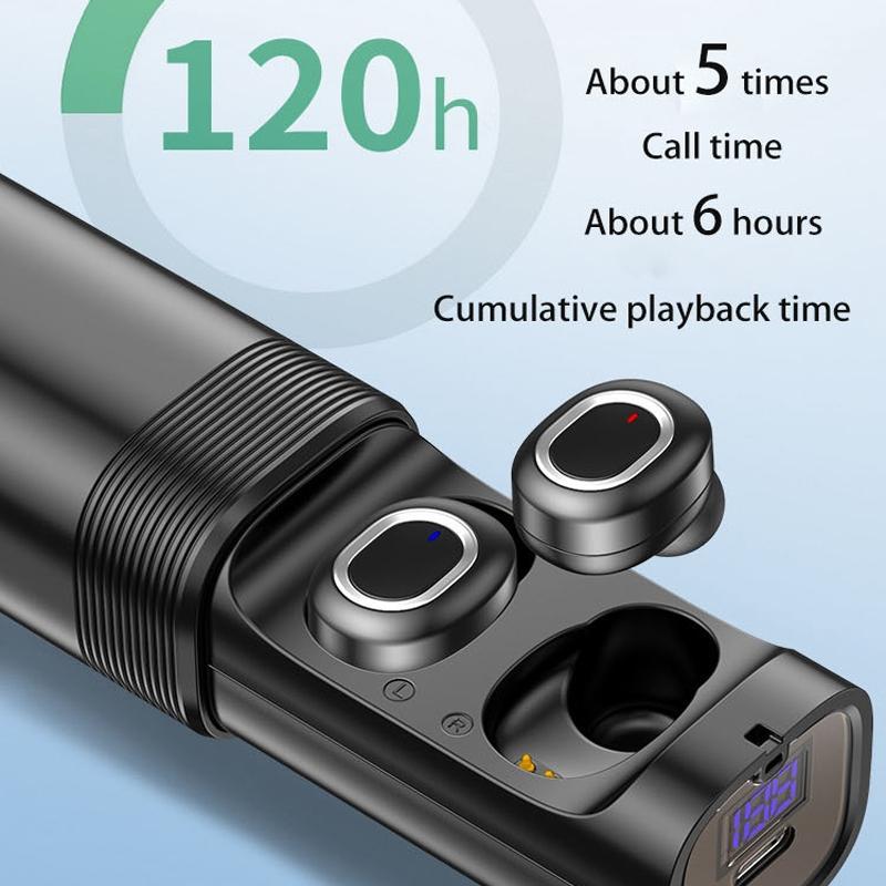 Mini t & g Tws Bluetooth Earphones with Led Display - Black Silver 8