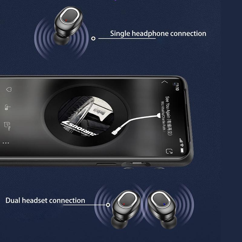 Mini t & g Tws Bluetooth Earphones with Led Display - Black Silver 9