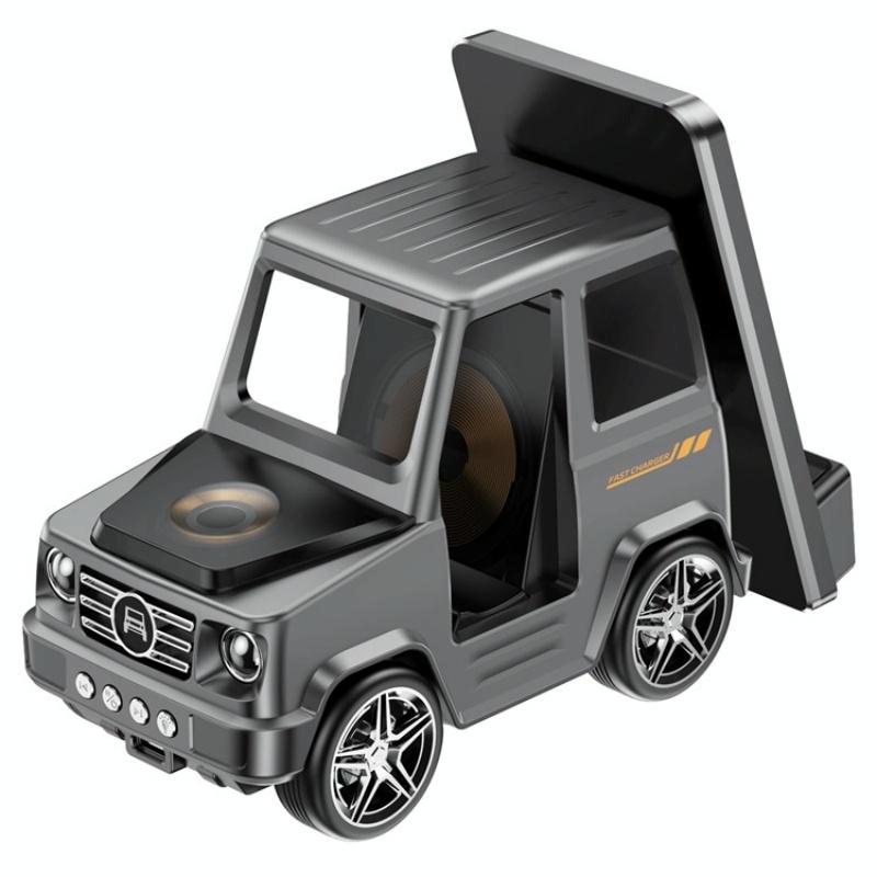 6 In 1 Car Shape Speaker With Clock & Wireless Charger - Orange 12
