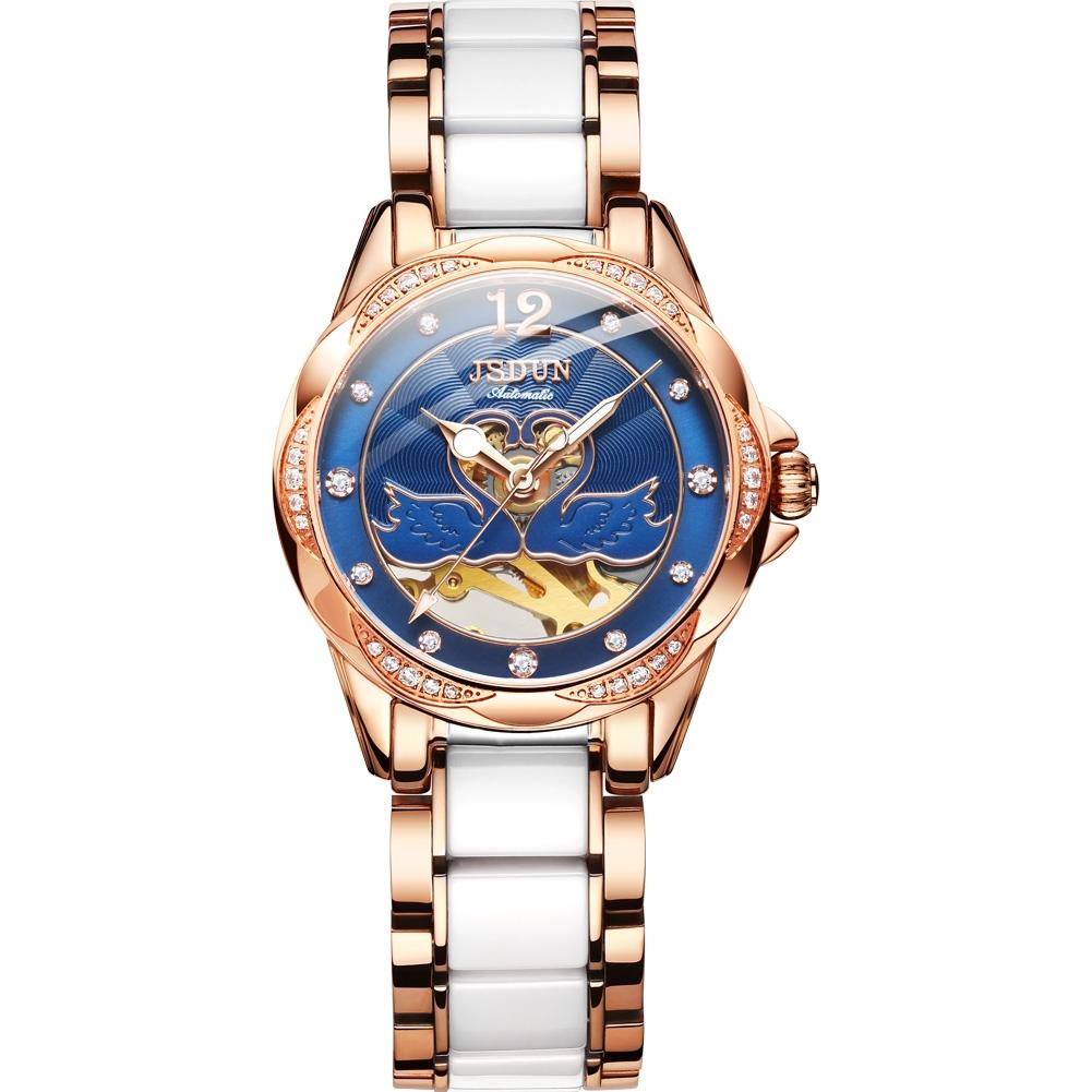 Stylish Waterproof Ceramic Mechanical Watch for Women with Diamond Accents - Black 3