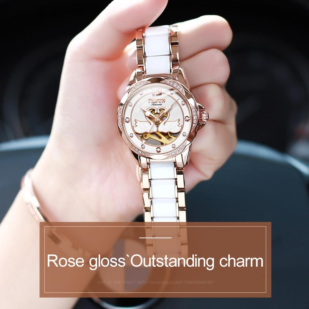 Stylish Waterproof Ceramic Mechanical Watch for Women with Diamond Accents - Black 8