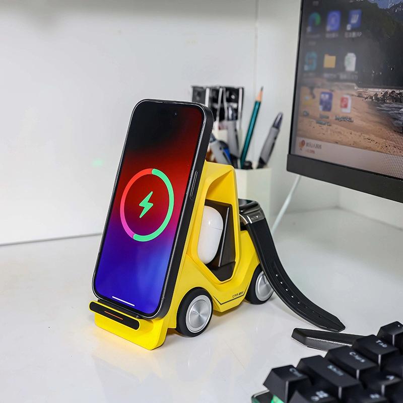 15W 3 In 1 Forklift Wireless Charger With Led Light - Orange 15
