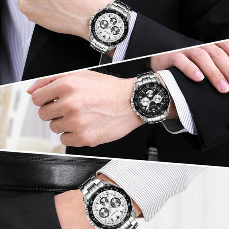 Waterproof Quartz Watch for Men - Casual Business Style - White Shell Black 8