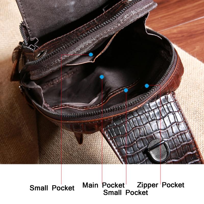 Men Cowhide Crocodile Texture Crossbody Chest Bag One Shoulder Design - Crocodile Head 5