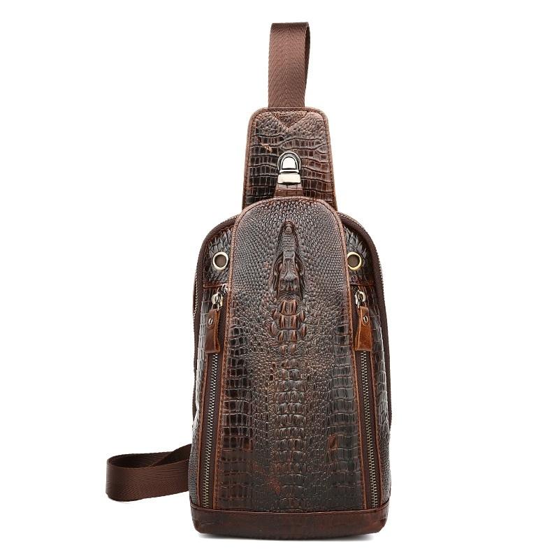 Men Cowhide Crocodile Texture Crossbody Chest Bag One Shoulder Design - Crocodile Head 8