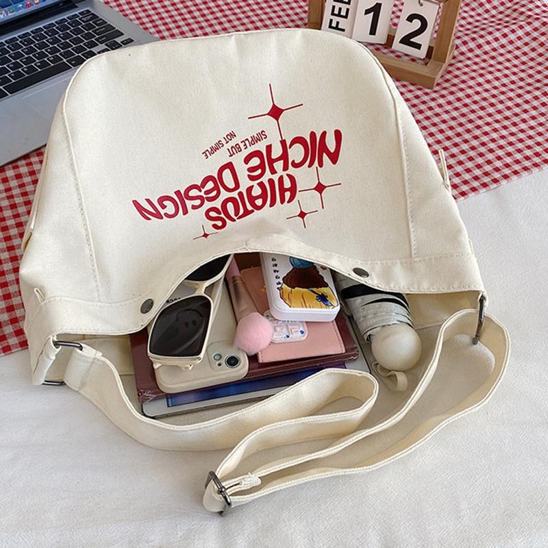 Printed Letter Canvas Tote For Women Spacious & Casual - Khaki 6