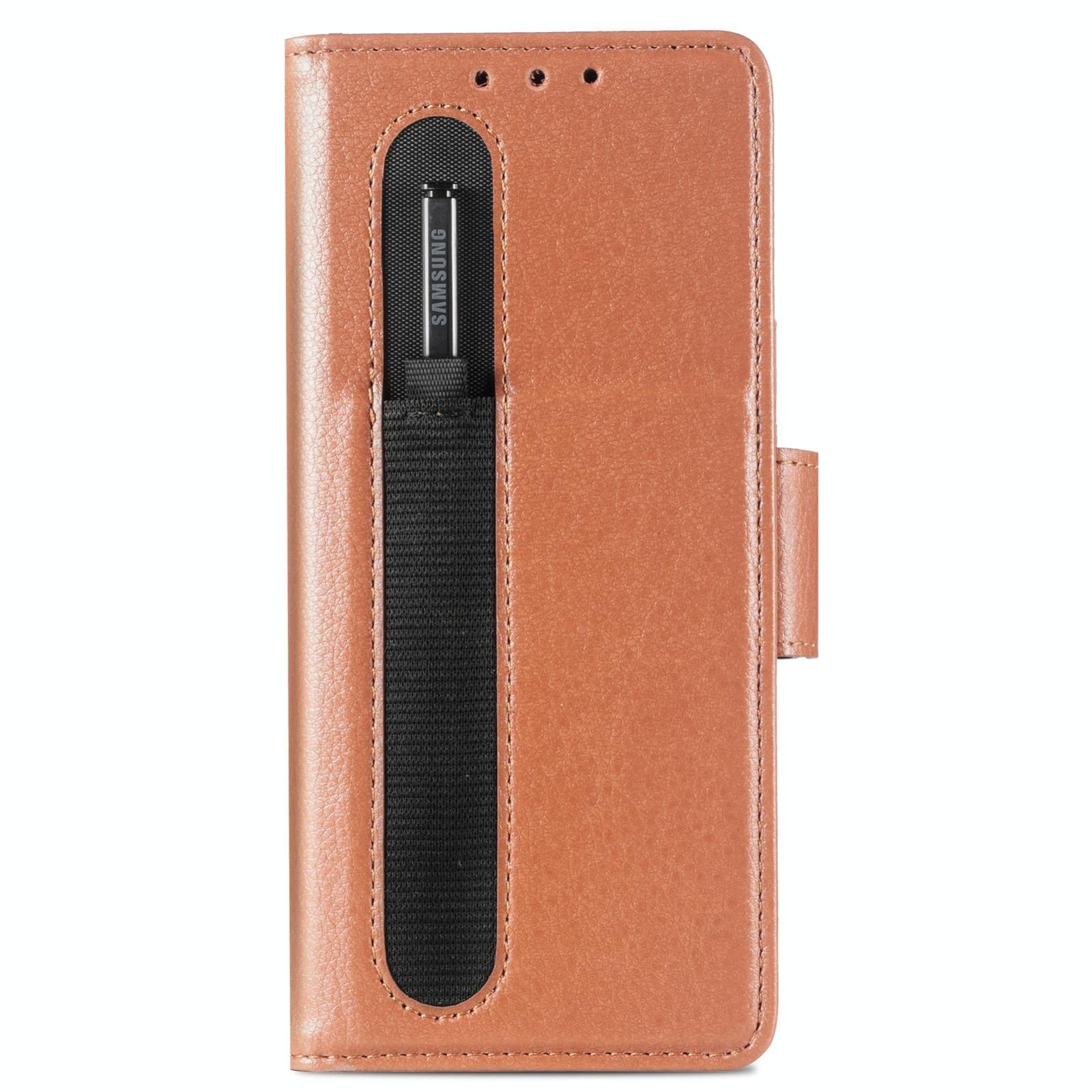 For Samsung Galaxy Z Fold4 5G Litchi Pattern Case With Pen And Card Slots - 4 - Brown 15
