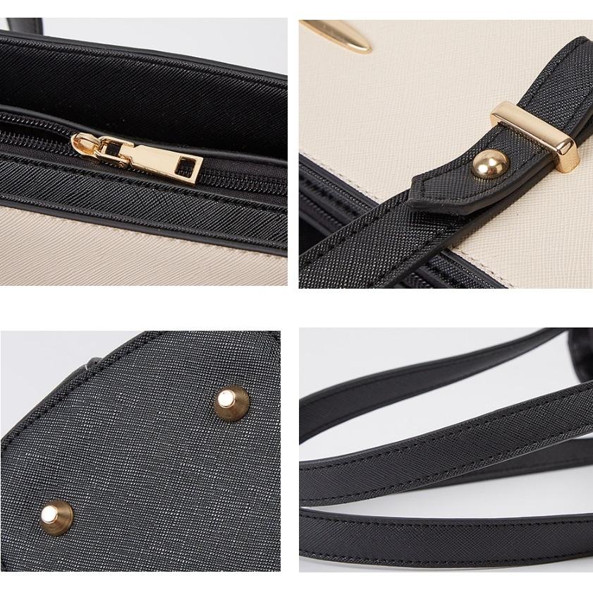 Large Capacity Fashion Handbag with Diagonal Design and Letter Detail - White Brown 7
