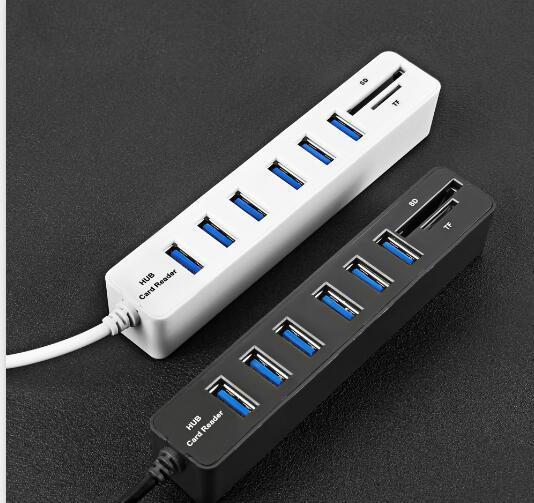 6-Port Usb Hub With Tf / Sd Card Reader High Speed - White 3