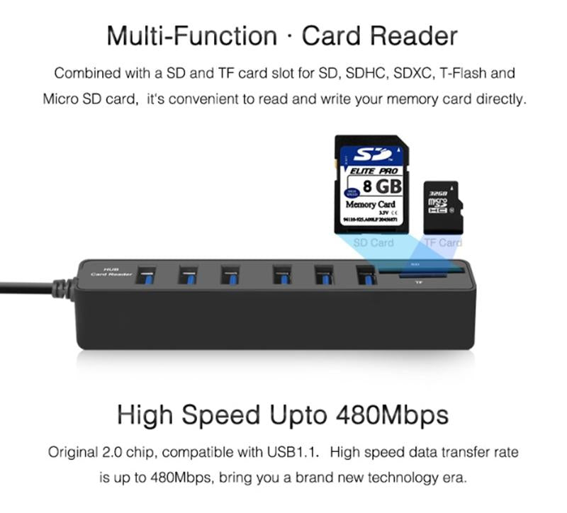 6-Port Usb Hub With Tf / Sd Card Reader High Speed - White 4