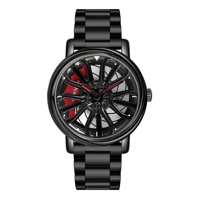 Personalized Skeleton Quartz Watch with Steel Strap for Men - Black