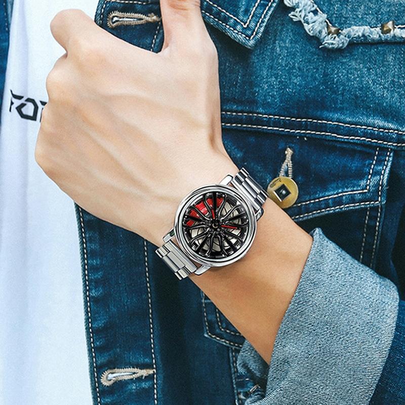 Personalized Skeleton Quartz Watch with Steel Strap for Men - Black 4