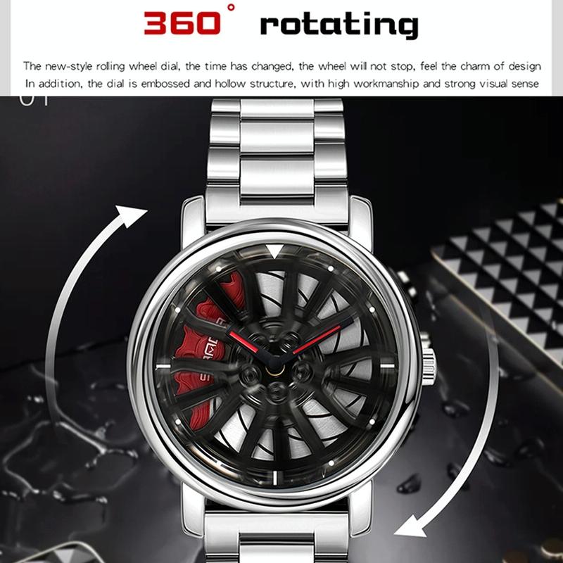 Personalized Skeleton Quartz Watch with Steel Strap for Men - Black 6