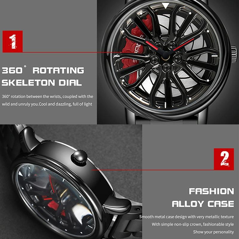 Personalized Skeleton Quartz Watch with Steel Strap for Men - Black 11