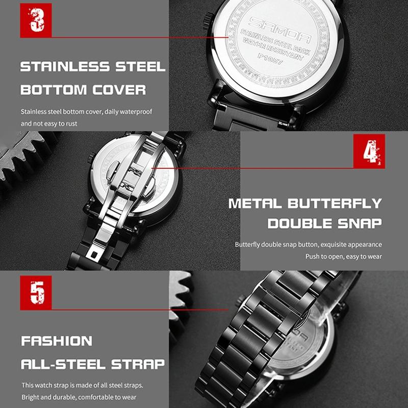 Personalized Skeleton Quartz Watch with Steel Strap for Men - Black 12