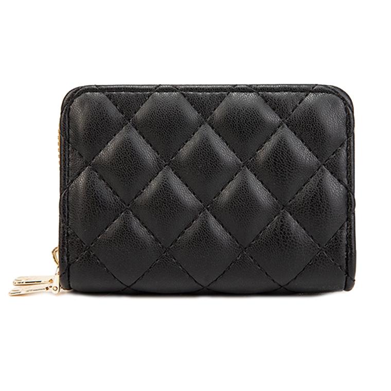 Double Layer Zipper Wallet Multi Card Slot Large Capacity Rhombus Design - Black 12