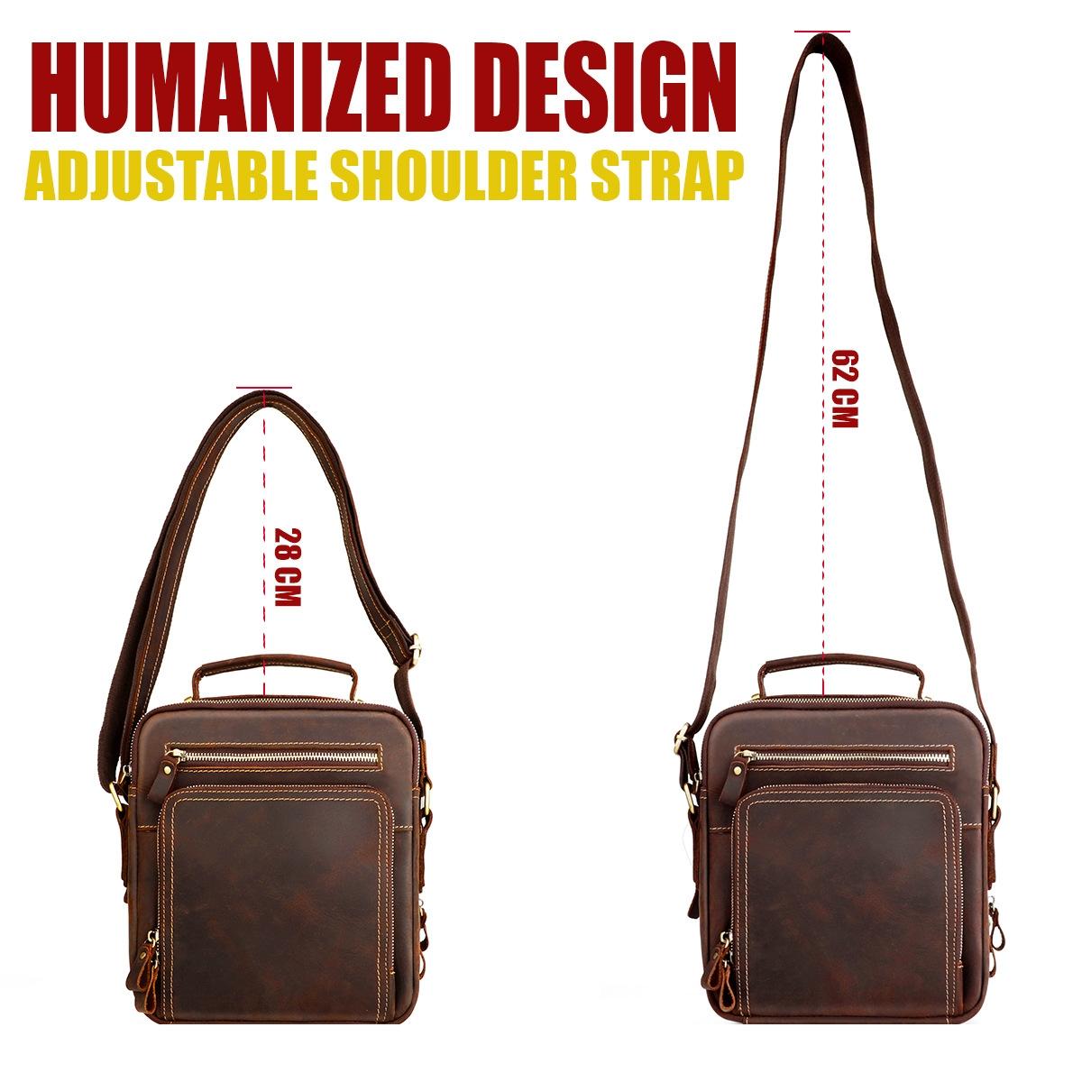 Men Crazy Horse Leather Crossbody Bag Durable & Stylish - Black 6