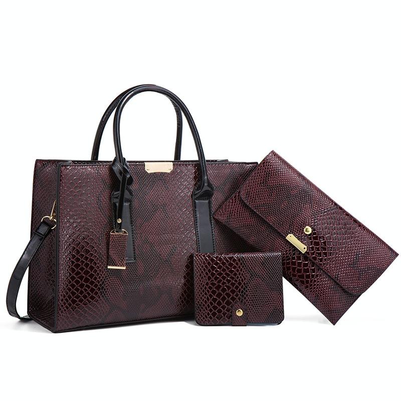 Stylish 3-in-1 Snakeskin Diagonal Handbag - Fashionable and Versatile - Black 11