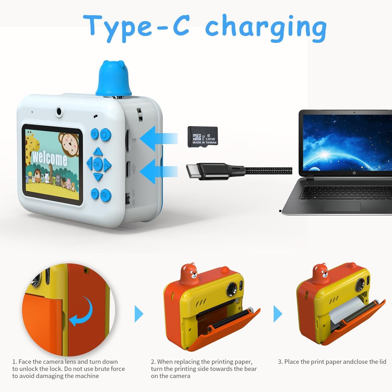 1080p Children's Camera with 2.36 Hd Led Display and Thermal Printing - Instant Capture - Sky Blue 7