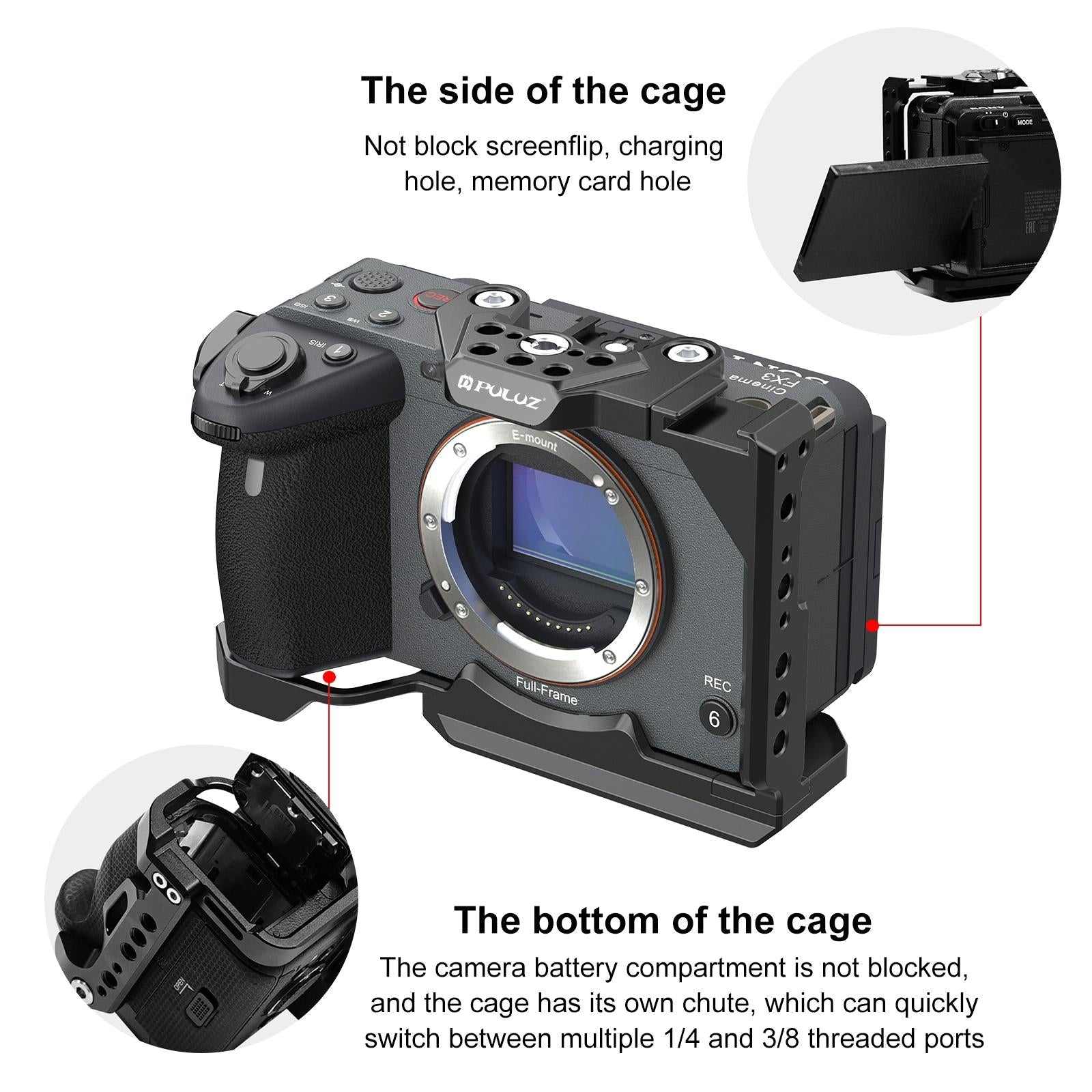 Camera Cage With Nota Slider - Metal Stabilizer Rig Black for Sony Ilme-Fx30 / Fx3 5