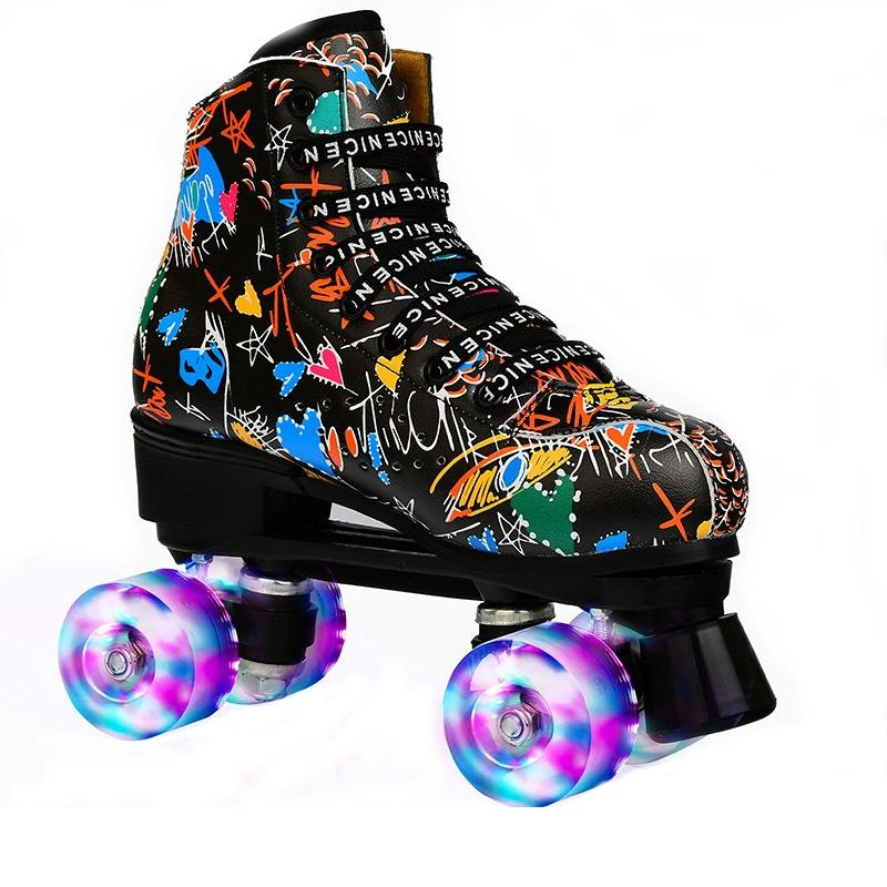 Adult Graffiti Double Row Roller Skates - Size 44 - Flash Wheel Black