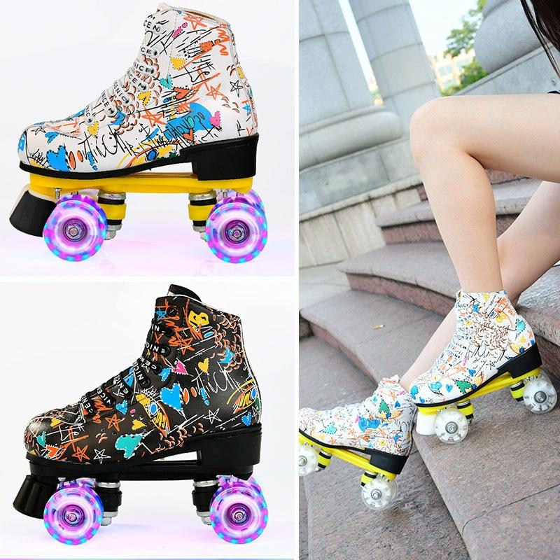 Adult Graffiti Double Row Roller Skates - Size 44 - Flash Wheel Black