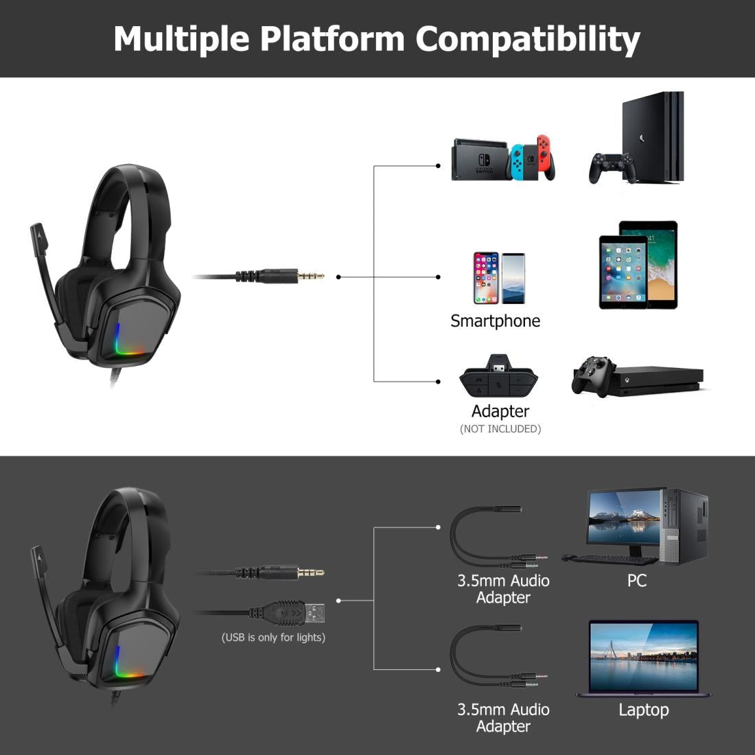 Rgb Gaming Headset With Mic For Xbox / Laptop Black 8