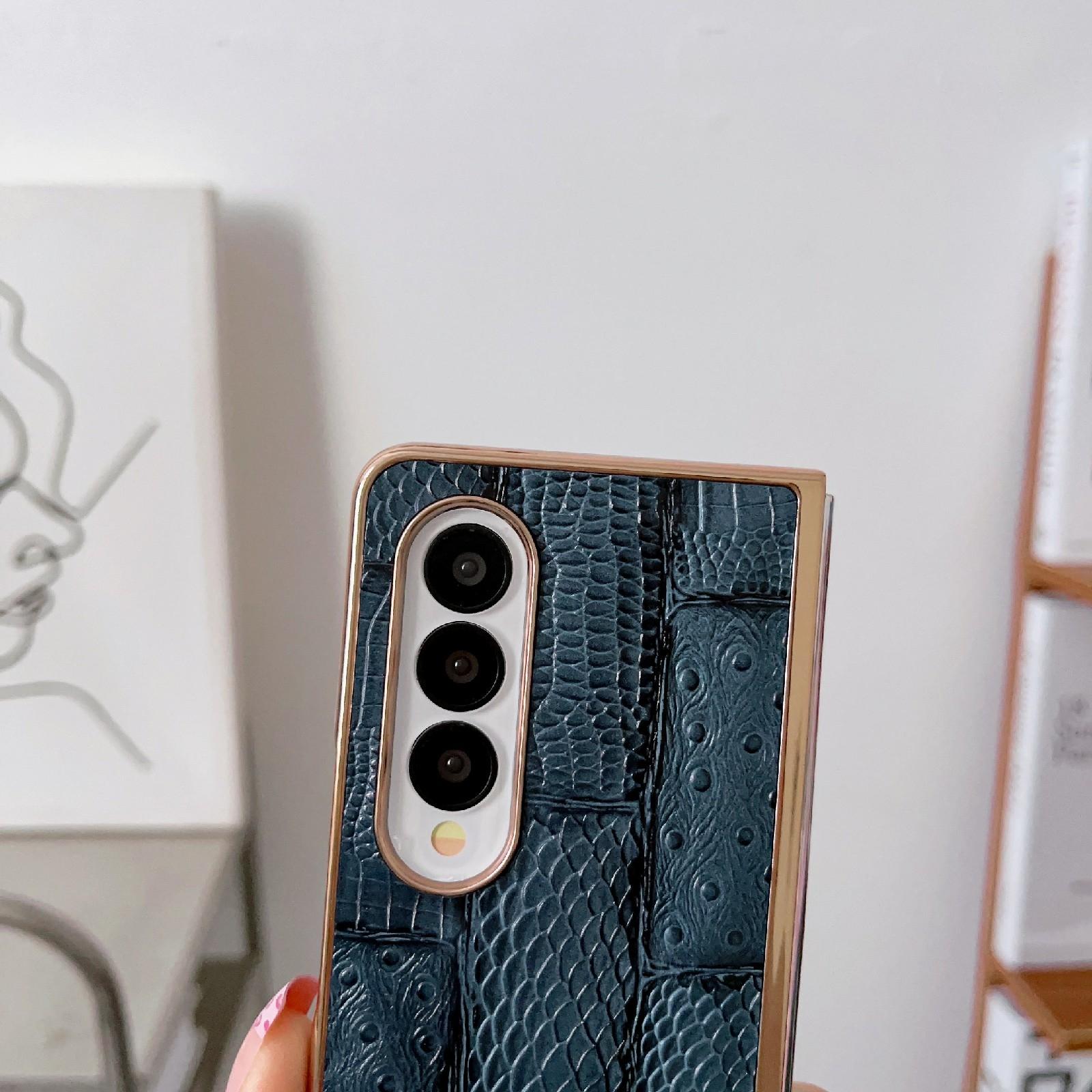 For Samsung Galaxy Z Fold4 5G Leather Mahjong Phone Case - Electroplated - Brown 4