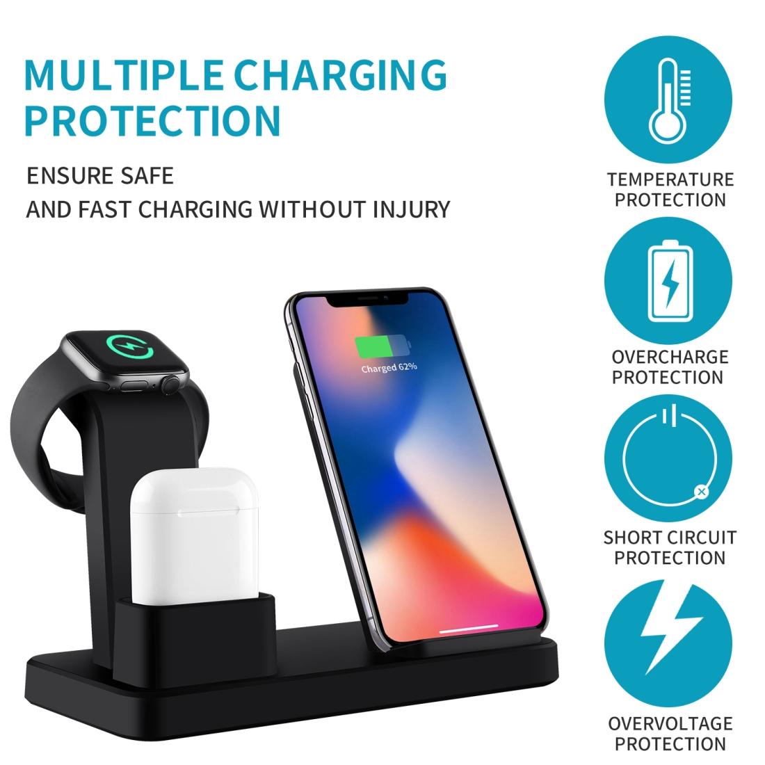 3 In 1 Wireless Charger For Iphone Apple Watch Airpods & Android Black 4
