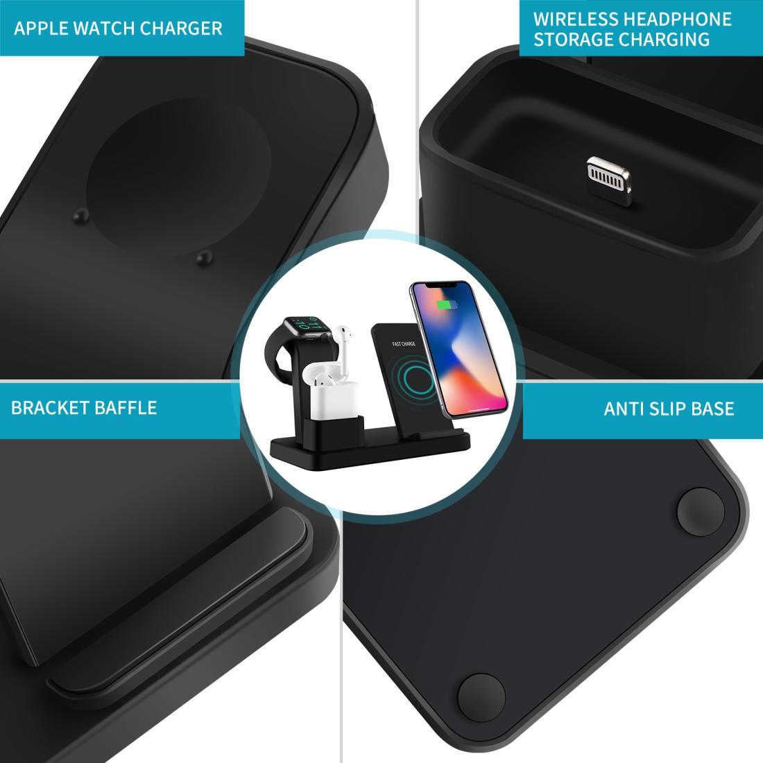 3 In 1 Wireless Charger For Iphone Apple Watch Airpods & Android Black 8