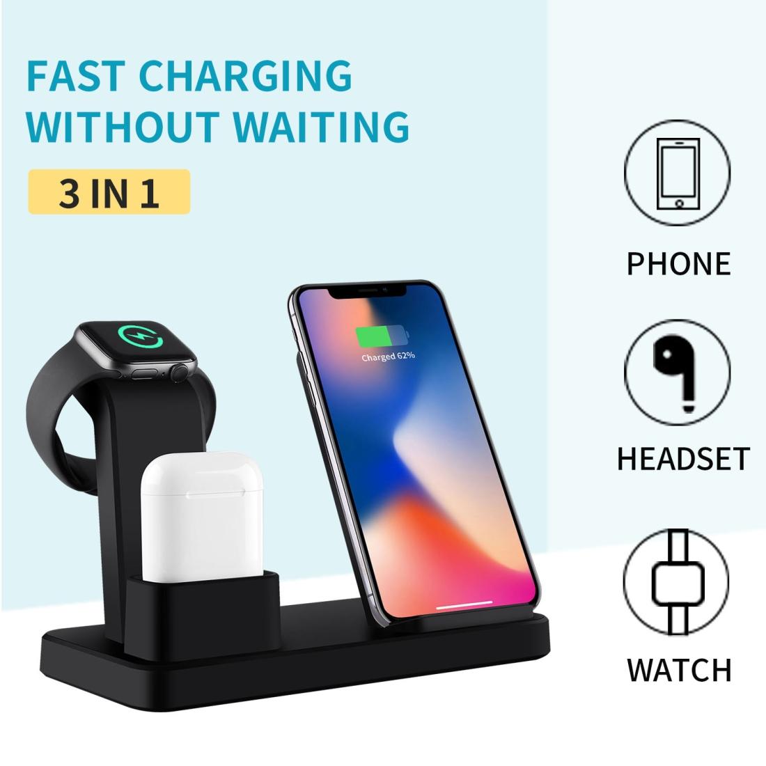 3 In 1 Wireless Charger For Iphone Apple Watch Airpods & Android Black 9