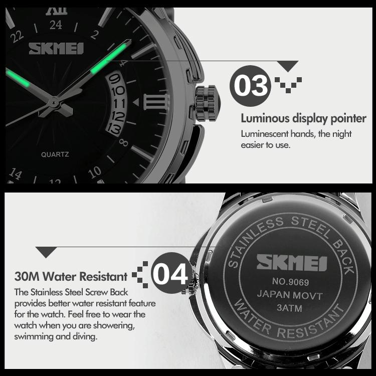 Waterproof Silver Shell Quartz Watch - Multifunctional Outdoor Fashion - Black 5