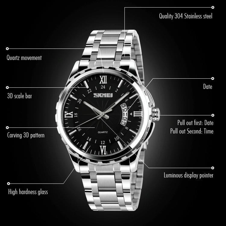 Waterproof Silver Shell Quartz Watch - Multifunctional Outdoor Fashion - Black 7