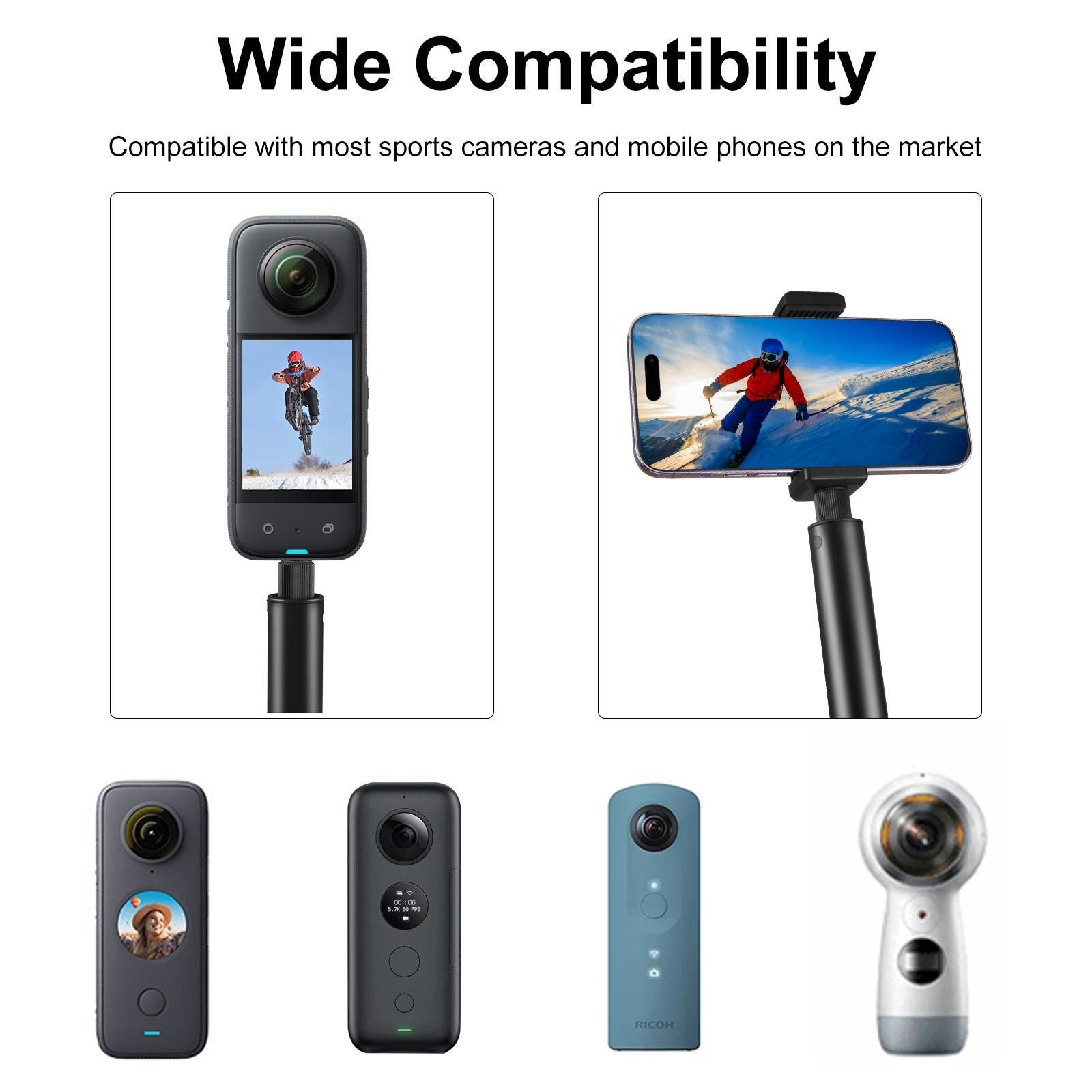 2m Extendable Selfie Stick for Insta360 one Rs X2 X3 X4 4