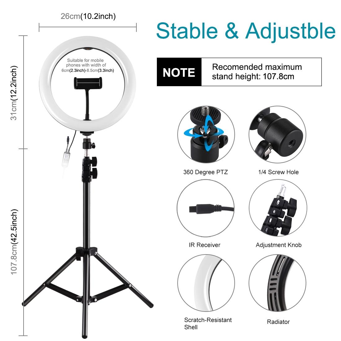 10.2 Rgbw Led Ring Light Kit with Tripod Remote and Phone Clamp 9