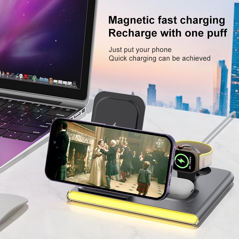 Foldable 15W Magnetic Wireless Charger With Ambient Light - Black 7