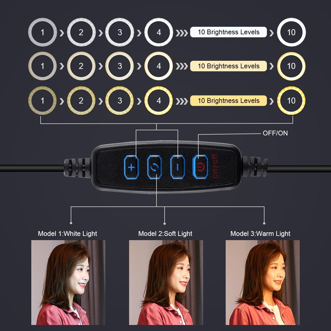 11.8 Led Ring Light with Tripod and Phone Clamp - 3 Modes Dual Colour Temperature Dimmable - Black 7