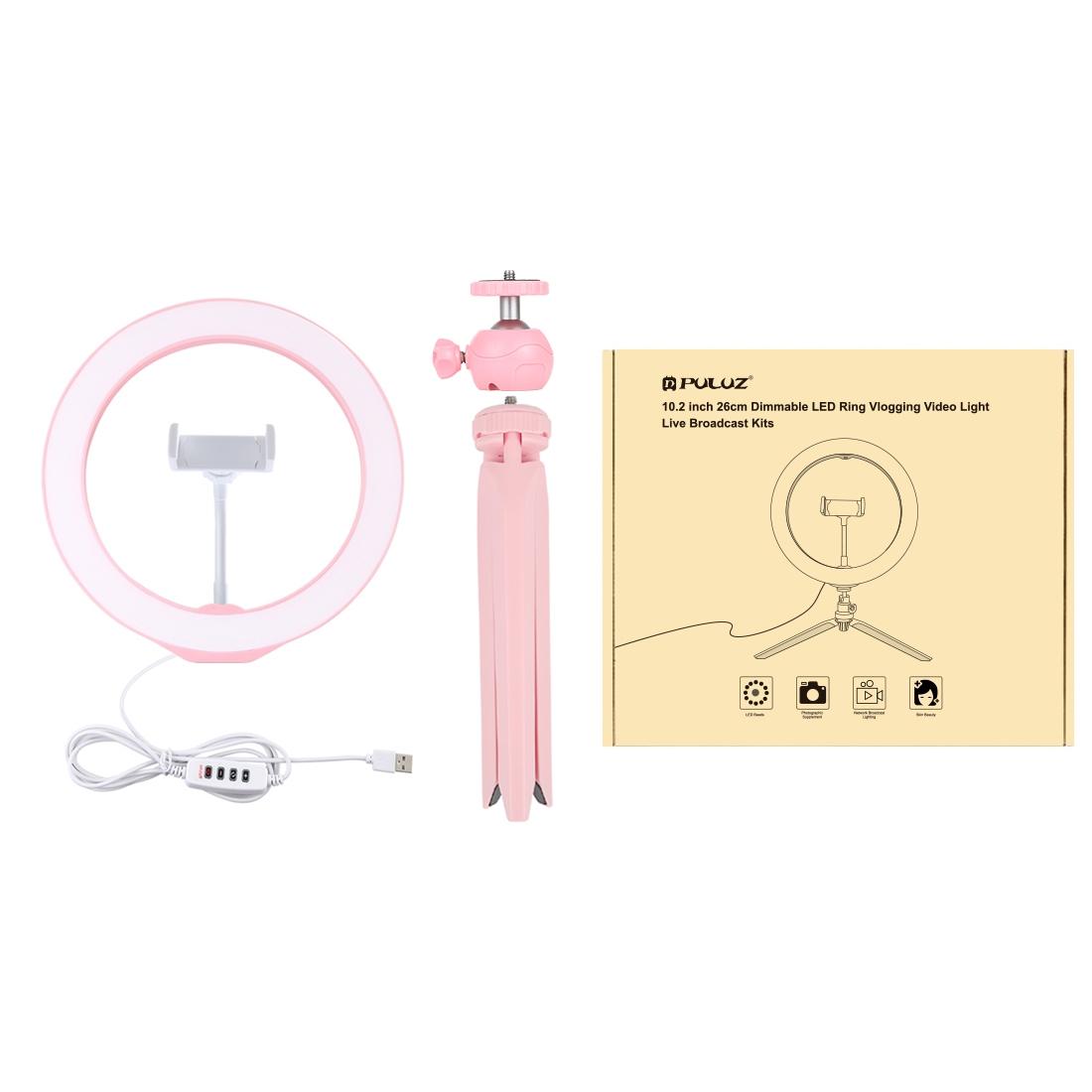 10.2 Selfie Beauty Light with Tripod Mount and Usb 3 Modes Dimmable Led Ring for Vlogging and Photography Cold Shoe Ball Head and Phone Clamp - Black 4