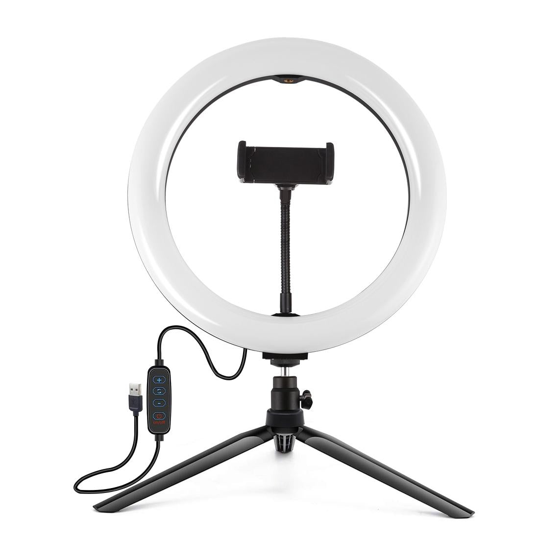 10.2 Selfie Beauty Light with Tripod Mount and Usb 3 Modes Dimmable Led Ring for Vlogging and Photography Cold Shoe Ball Head and Phone Clamp - Black 13