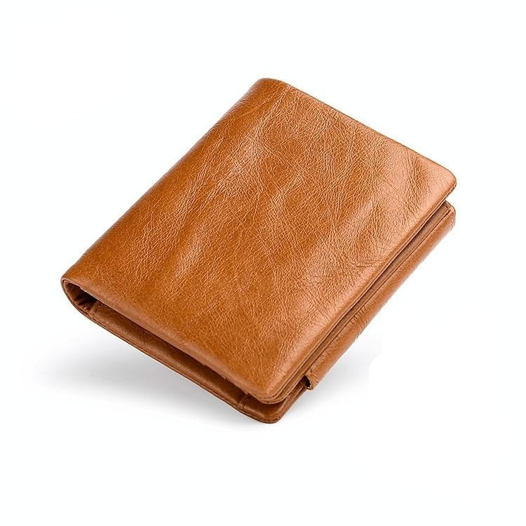 Multi-functional Oil Wax Leather Rfid Wallet - Black