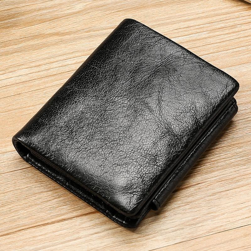 Multi-functional Oil Wax Leather Rfid Wallet - Black 10