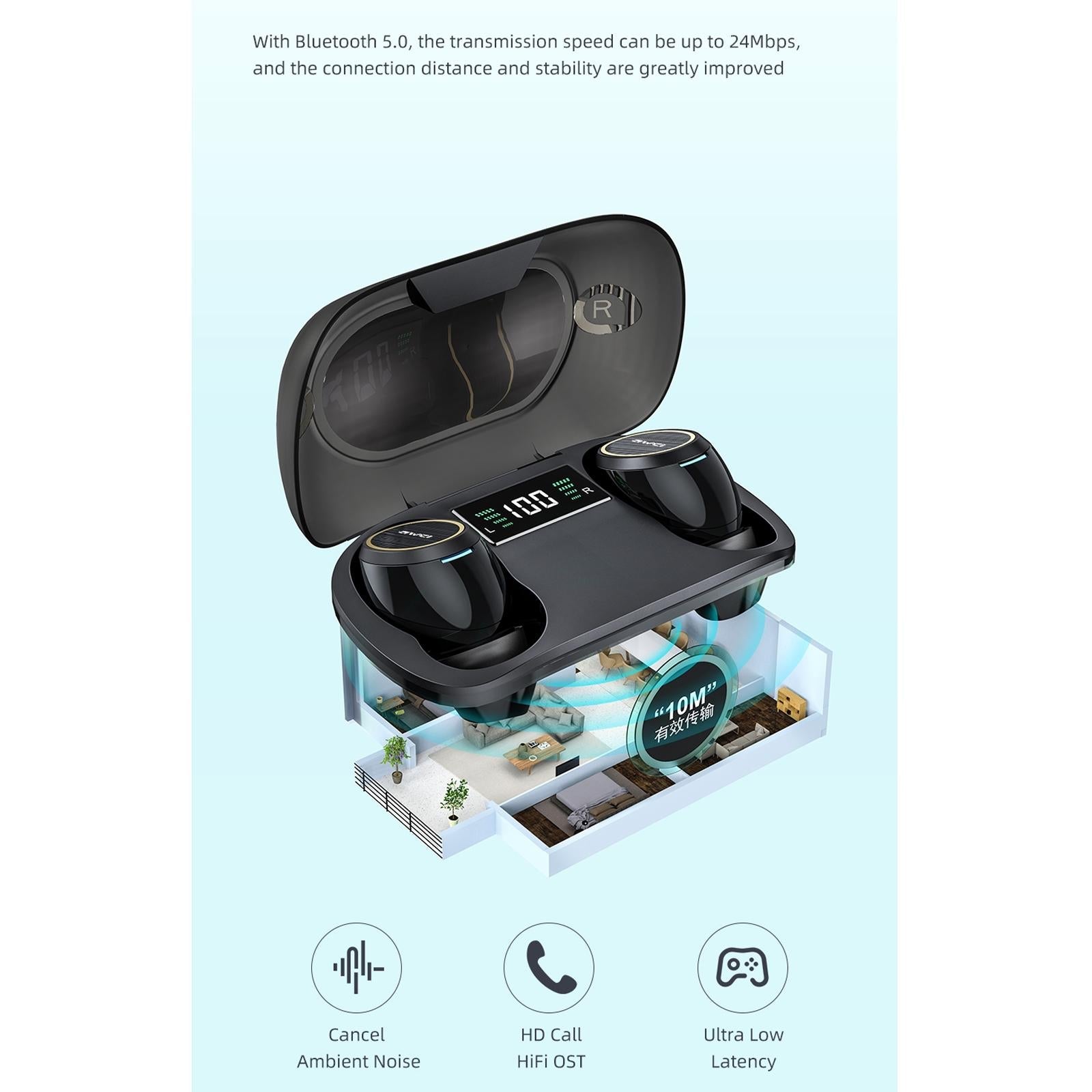 Wireless Active Noise Reduction Earphones - Black 6