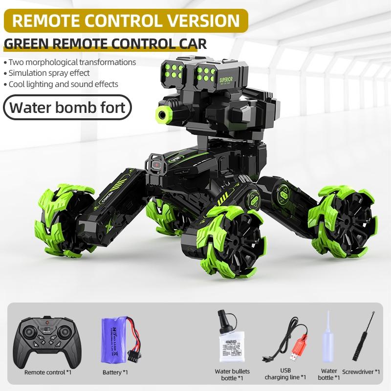 Remote Control Water Bomb Car - Four-wheel Battle Blooming Tire Spray - Green 11
