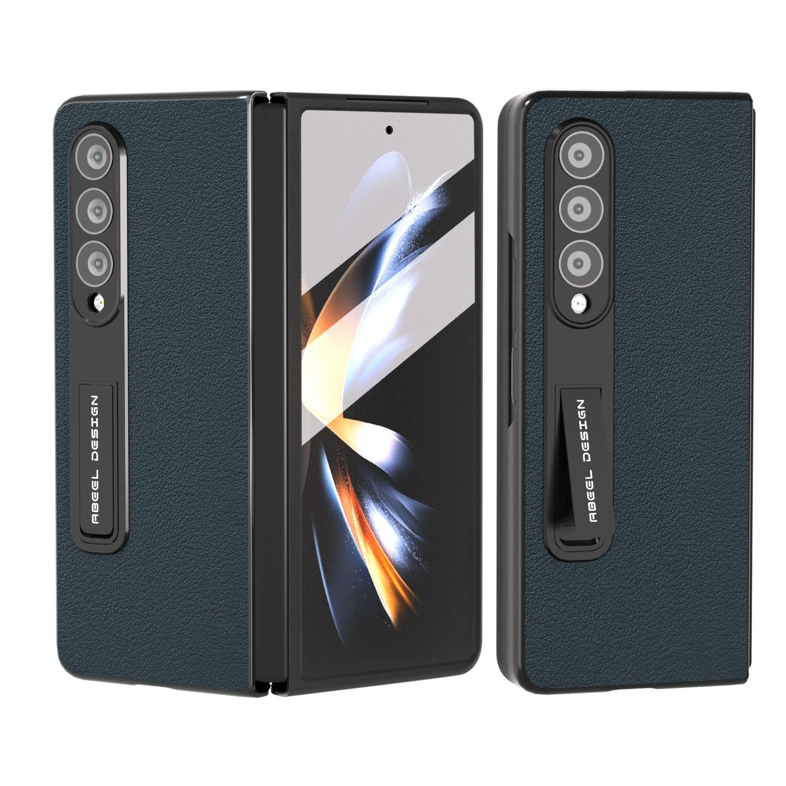 For Samsung Galaxy Z Fold4 5G Leather Phone Case With Holder - Wave Design - Green