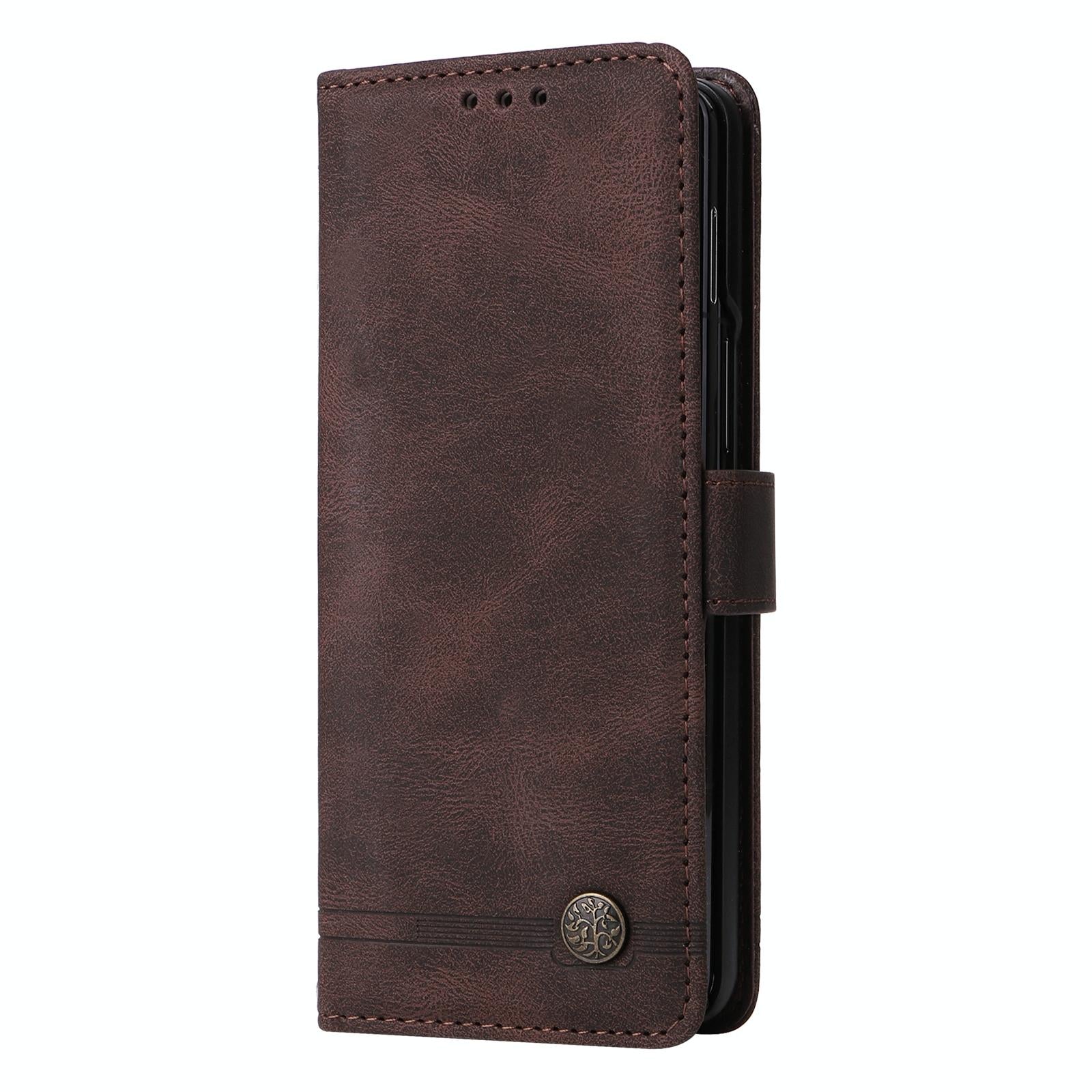 For Samsung Galaxy Z Fold4 5G Metal Button Leather Case - Tree Design - Purple 14