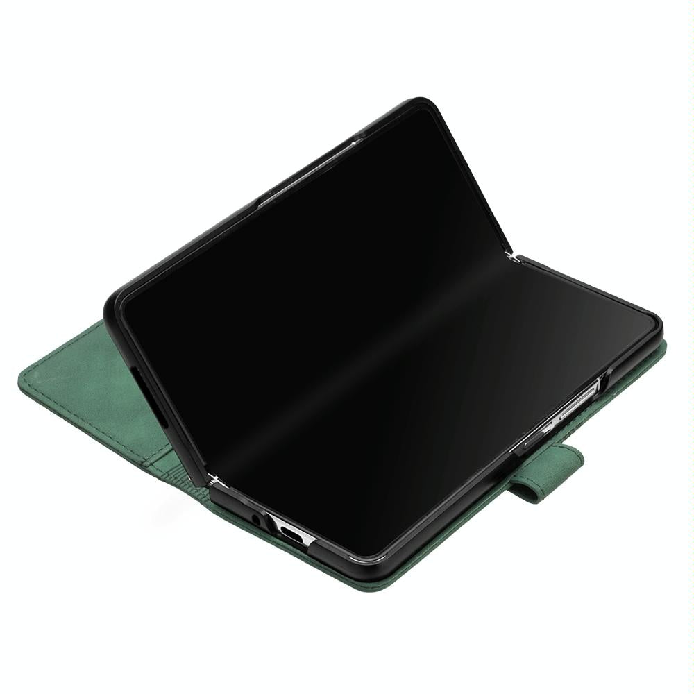 For Samsung Galaxy z Fold4 5G Embossed Leather Flip Crossbody Phone Case - 3d Design - Dark Green 6