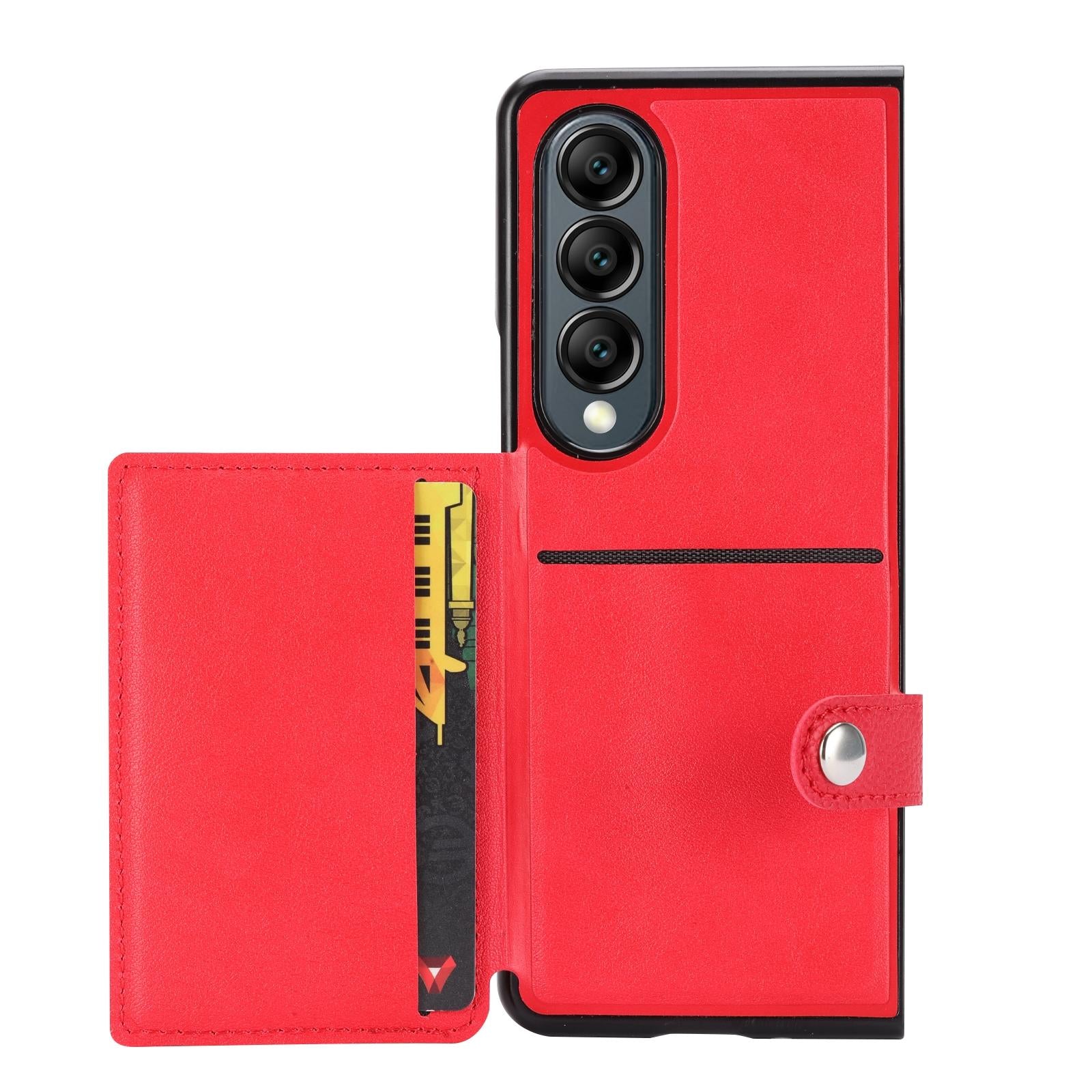 For Samsung Galaxy Z Fold4 5G Samsung Galaxy Z Fold4 Litchi Pattern Single Button Card Holder Phone Case - Red 10