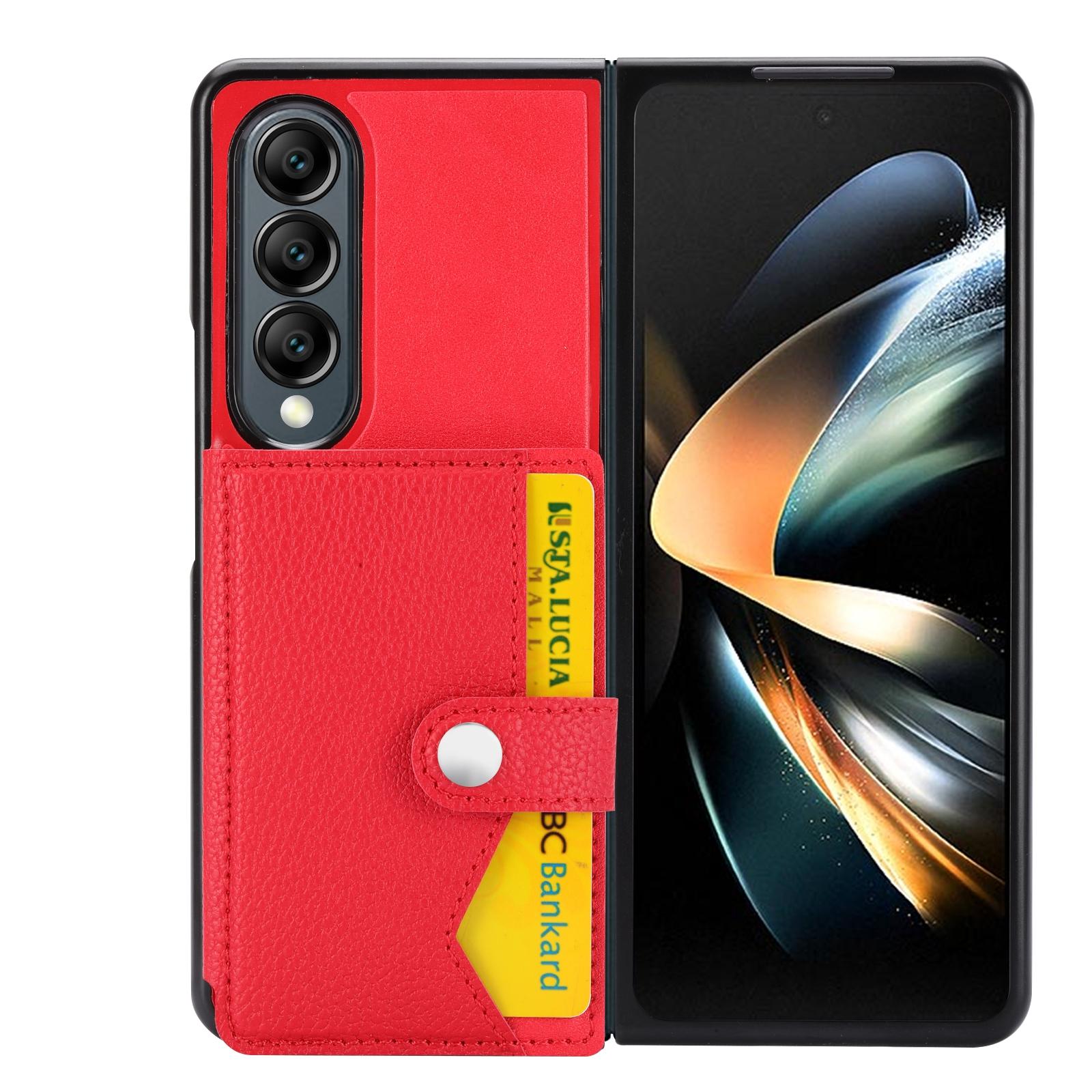 For Samsung Galaxy Z Fold4 5G Samsung Galaxy Z Fold4 Litchi Pattern Single Button Card Holder Phone Case - Red 11