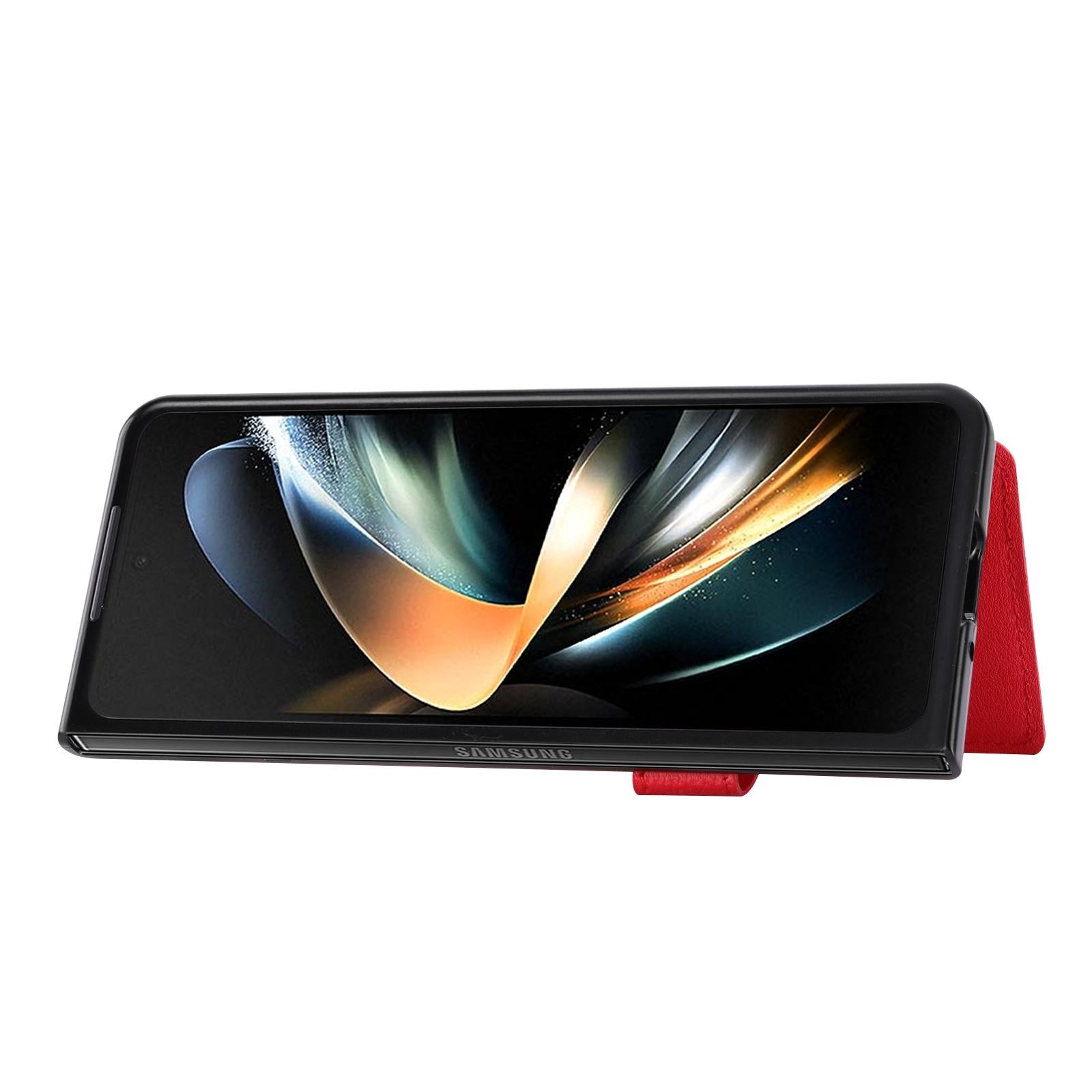 For Samsung Galaxy Z Fold4 5G Samsung Galaxy Z Fold4 Litchi Pattern Single Button Card Holder Phone Case - Red 12